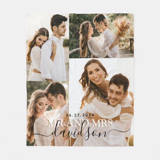 Mr en Mrs. Photo Collage Wedding Fleece Deken (Voorkant)