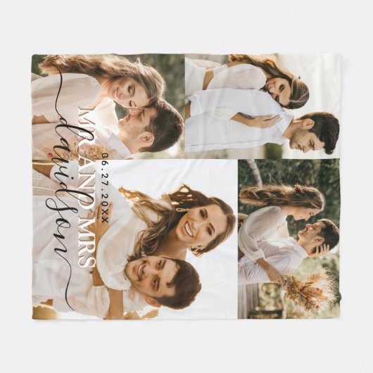 Mr en Mrs. Photo Collage Wedding Fleece Deken (Voorkant (Horizontaal))
