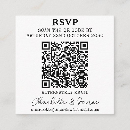 Mr en Mrs Photo Elegant Script QR Code RSVP Informatiekaartje (Voorkant)