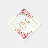 Mr en Mrs Pink Blush Bloemen Goud Bruiloft Servet (Hoek)