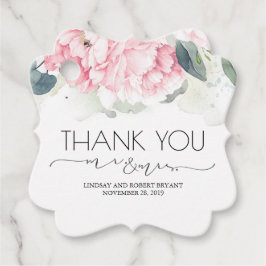 Mr en Mrs Pink Floral Dank u Bedankjes Labels