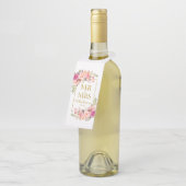 Mr en Mrs Pink Floral Gold Wedding Flessenhanger (Schuin)