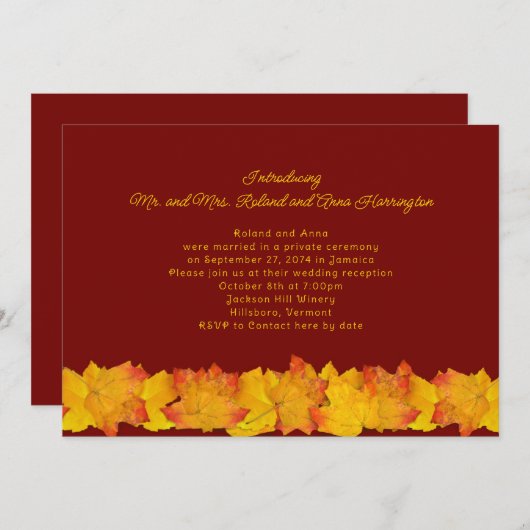 Mr en Mrs Private Fall Wedding Aankondiging (Voorkant / Achterkant)