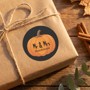 Mr en Mrs Pumkin Halloween Bruiloft Ronde Sticker
