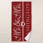 Mr en Mrs Red en White Custom Bath Towel Badhanddoek (Badhanddoek)