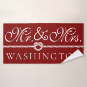 Mr en Mrs Red en White Custom Bath Towel Badhanddoek (Badhanddoek)
