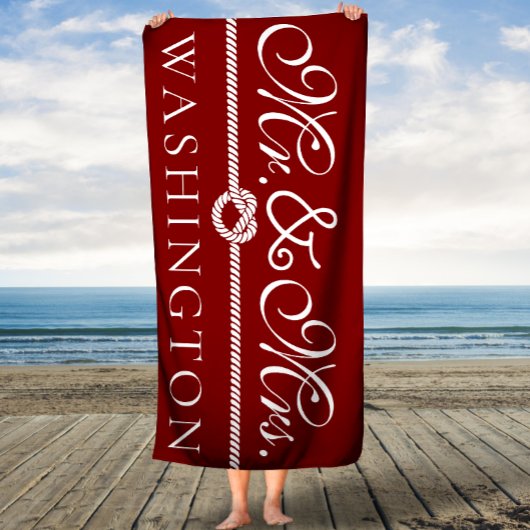 Mr en Mrs Red en White Custom Bath Towel Badhanddoek