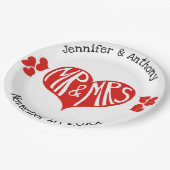 Mr en Mrs Red en White Heart Shape Wedding Papieren Bordje (Gekanteld)