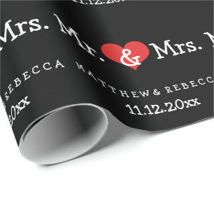Mr en Mrs Red Heart Wedding Cadeaupapier