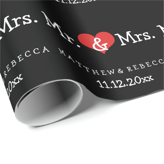 Mr en Mrs Red Heart Wedding Cadeaupapier (Rol Hoek)