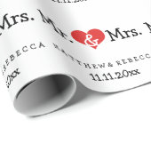 Mr en Mrs Red Heart Wedding Cadeaupapier (Rol Hoek)