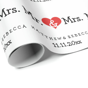 Mr en Mrs Red Heart Wedding Cadeaupapier