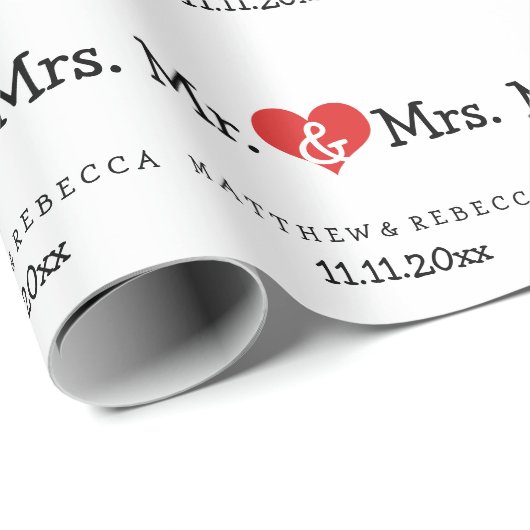 Mr en Mrs Red Heart Wedding Cadeaupapier (Rol Hoek)