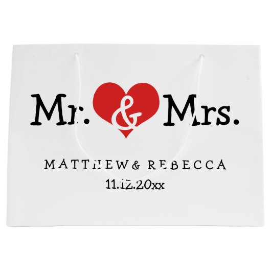 Mr en Mrs Red Heart Wedding Personalized Groot Cadeauzakje (Voorkant)