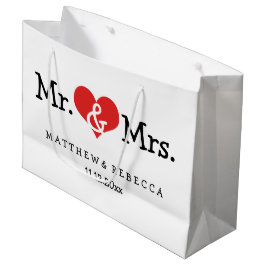 Mr en Mrs Red Heart Wedding Personalized Groot Cadeauzakje