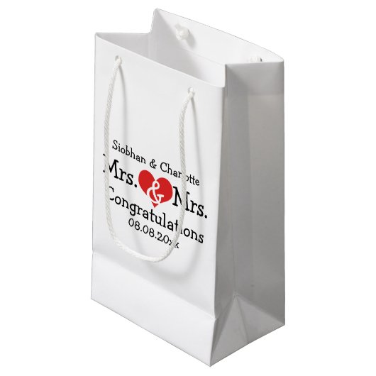 Mr en Mrs Red Heart Wedding Personalized Klein Cadeauzakje (Voorkant Gekanteld)