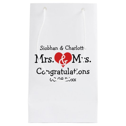 Mr en Mrs Red Heart Wedding Personalized Klein Cadeauzakje (Voorkant)
