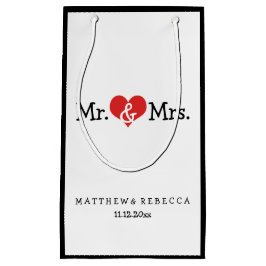 Mr en Mrs Red Heart Wedding Personalized Klein Cadeauzakje
