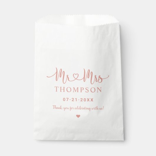 Mr en Mrs Roos Gold Heart Script Custom Wedding Bedankzakje (Voorkant)
