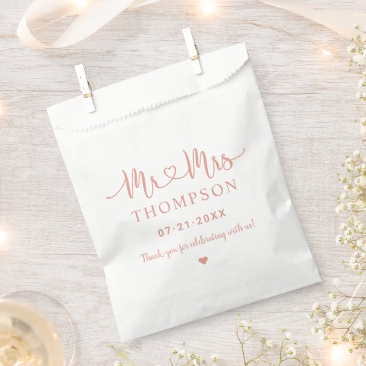 Mr en Mrs Rose Gouden Hart Script Monogram Huwelij Bedankzakje (Geknipt)
