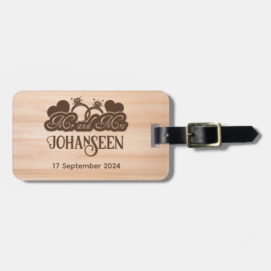 Mr en Mrs Rustic Wood Wedding Pas getrouwd Reizen Bagagelabel (Voorkant horizontaal)