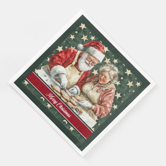 Mr en Mrs Santa Claus Cooking Waterverf Napkin Servet (Hoek)