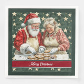 Mr en Mrs Santa Claus Cooking Waterverf Napkin Servet (Voorkant)