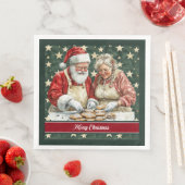 Mr en Mrs Santa Claus Cooking Waterverf Napkin Servet (Insitu)