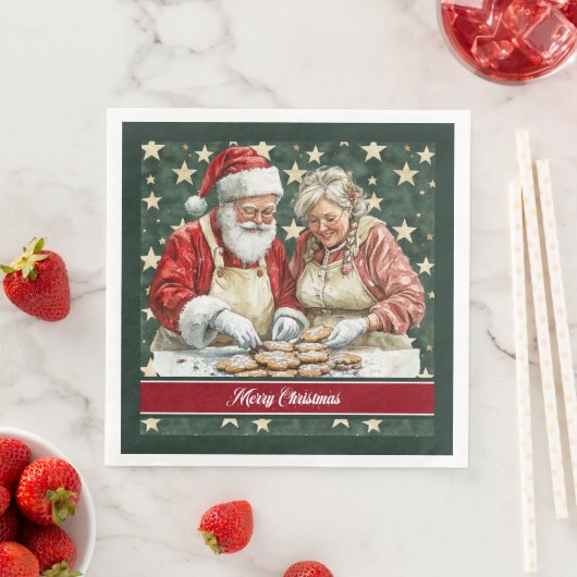 Mr en Mrs Santa Claus Cooking Waterverf Napkin Servet (Insitu)