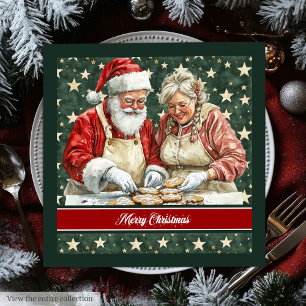 Mr en Mrs Santa Claus Cooking Waterverf Napkin Servet