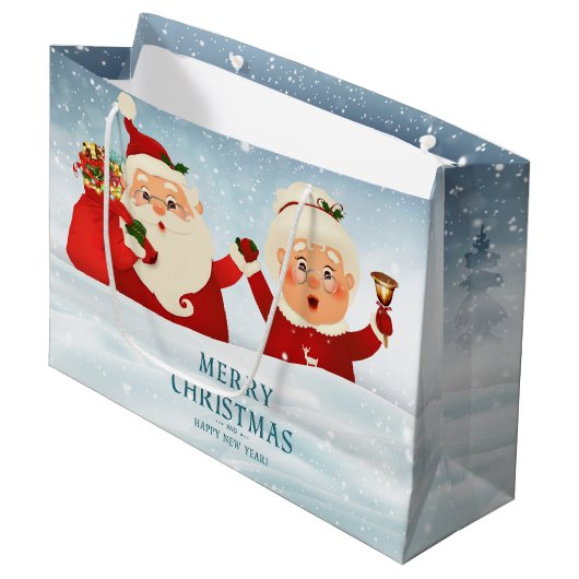 Mr en Mrs Santa Claus Groot Cadeauzakje (Voorkant Gekanteld)