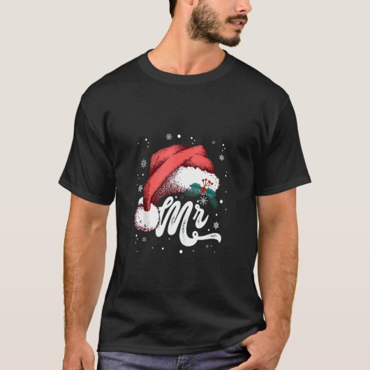 Mr. en Mrs Santa Hat Xmas Couples Matching Pajamas T-shirt (Voorkant)
