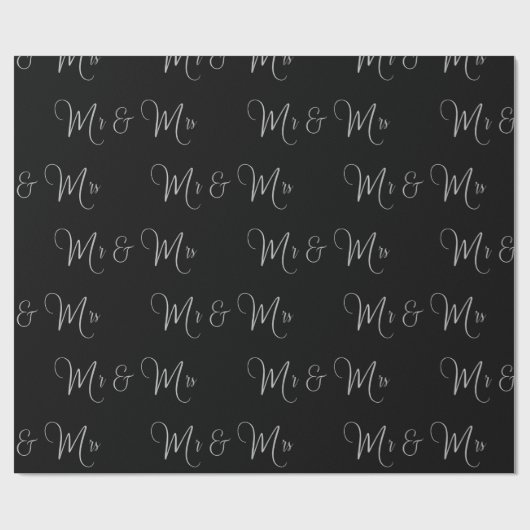 Mr en Mrs Script Black White Chic Gift Cadeaupapier (Vlak)
