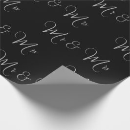 Mr en Mrs Script Black White Chic Gift Cadeaupapier