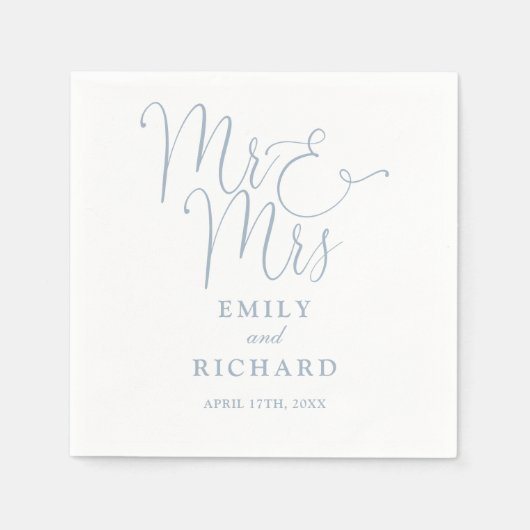 Mr en Mrs Script Elegant Stofblauw Bruiloft Servet (Voorkant)