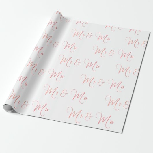 Mr en Mrs Script Pink Wrapping Paper Cadeaupapier (Uitgerold)