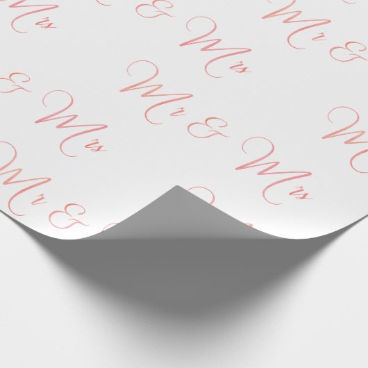 Mr en Mrs Script Pink Wrapping Paper Cadeaupapier (Hoek)