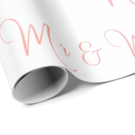 Mr en Mrs Script Pink Wrapping Paper Cadeaupapier (Rol Hoek)
