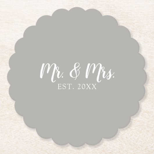 Mr en Mrs Script Vast Wedding Kartonnen Onderzetters (Voorkant)