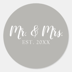 Mr en Mrs Script Vast Wedding Ronde Sticker