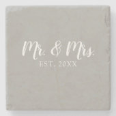 Mr en Mrs Script Vast Wedding Stenen Onderzetter (Voorkant)
