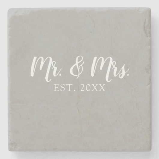 Mr en Mrs Script Vast Wedding Stenen Onderzetter (Voorkant)
