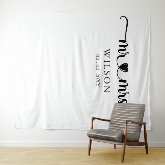 Mr en Mrs Script Wedding Photo Prop Backdrop Wandkleed (In Situ (horizontaal))