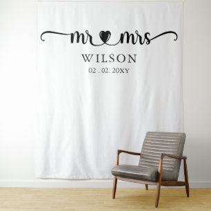 Mr en Mrs Script Wedding Photo Prop Backdrop Wandkleed