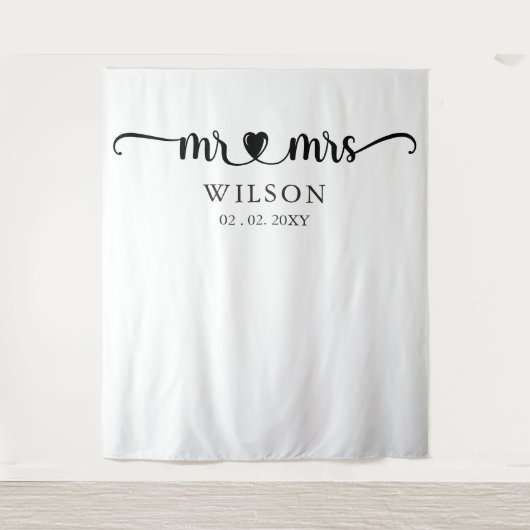 Mr en Mrs Script Wedding Photo Prop Backdrop Wandkleed (Voorkant)