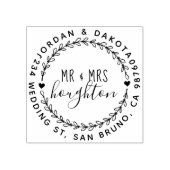 Mr en Mrs Script Wedding Wreath Retouradres Rubberstempel (Afrduk)