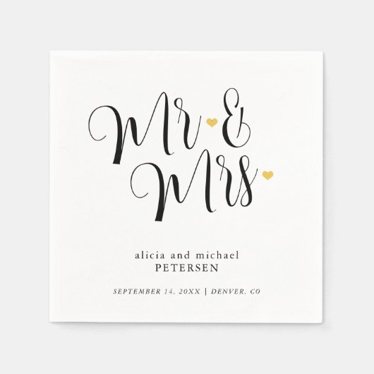Mr. en Mrs. simpel script elegant bruiloft Servet (Voorkant)
