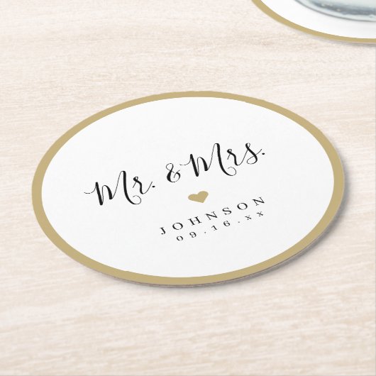 Mr. en Mrs. Simple elegant script bruiloft Ronde Kartonnen Onderzetter (Gebogen)