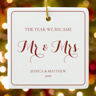 Mr en Mrs. Simple Minimalist Red Pas getrouwd Paar Keramisch Ornament