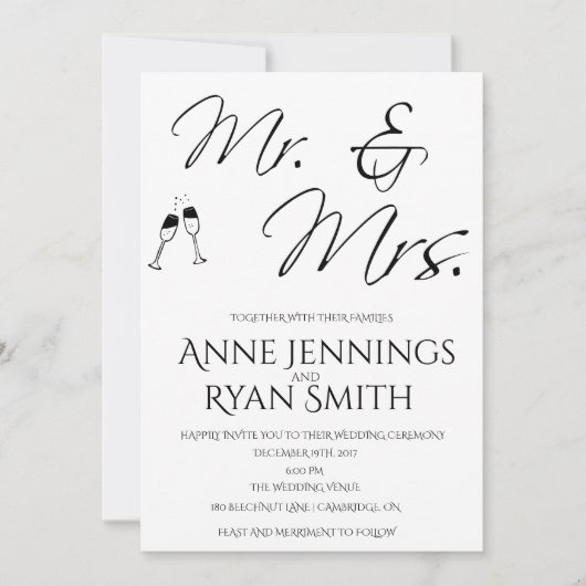 Mr. en Mrs. Simple Wedding-uitnodiging. Kaart (Voorkant)